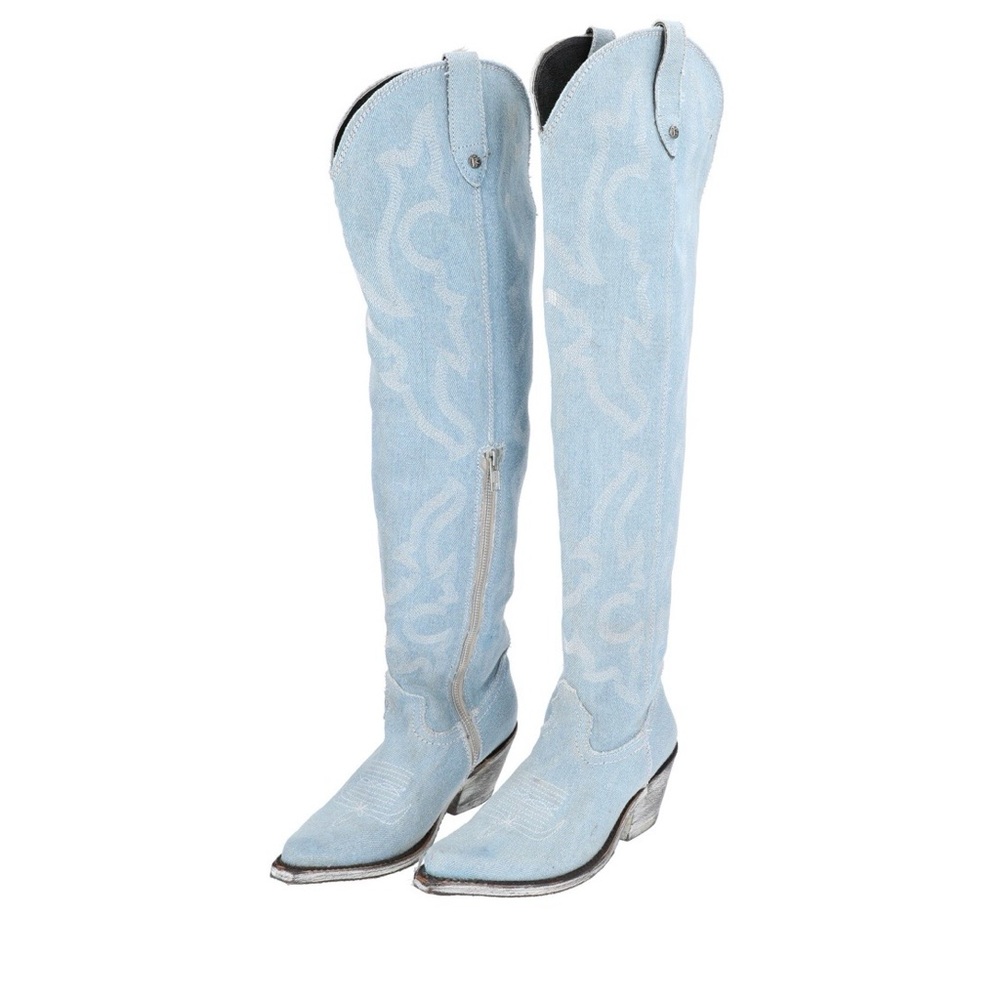 Liberty Black Light Blue Denim Over the Knee Boots